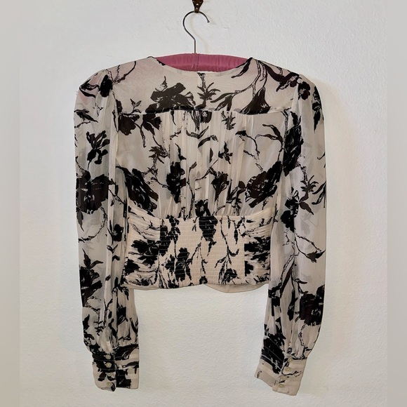 Free People Women's Size XS Ivory Black Floral Blouse Top $88 - Picture 2 of 7